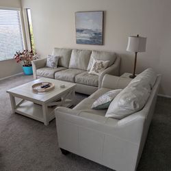 Cream Leather Sofa And Loveseat Set