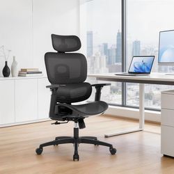 Ergonomic Office Chair, High Back Mesh Desk Chair with Adjustable Headrest & 3D Armrests, Lumbar Support, 90–145° Recline, Height Adjustable Swivel Ro