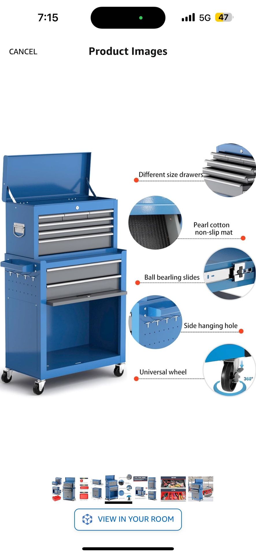 some dent AIRAJ Large 8 Drawers Tool Chest,Pushable Rolling Tool Chest with Wheels,Heavy Duty Tool Cabinet Holds Up to 550 lbs,Tool Chest with Tool Bo