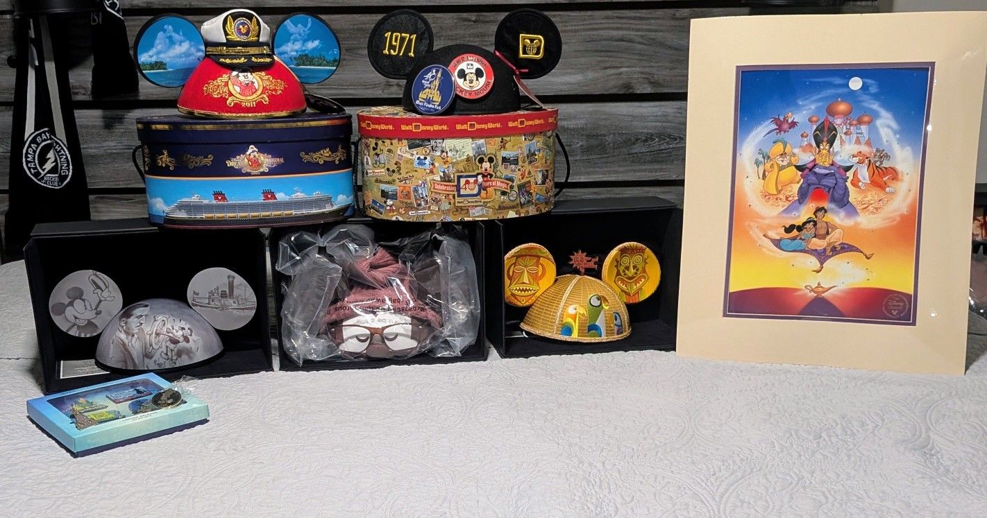 Limited Edition Disney Ears Pins and Lithograph 
