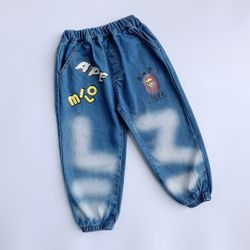 Cute bape kids with ape head prints jeans for kid