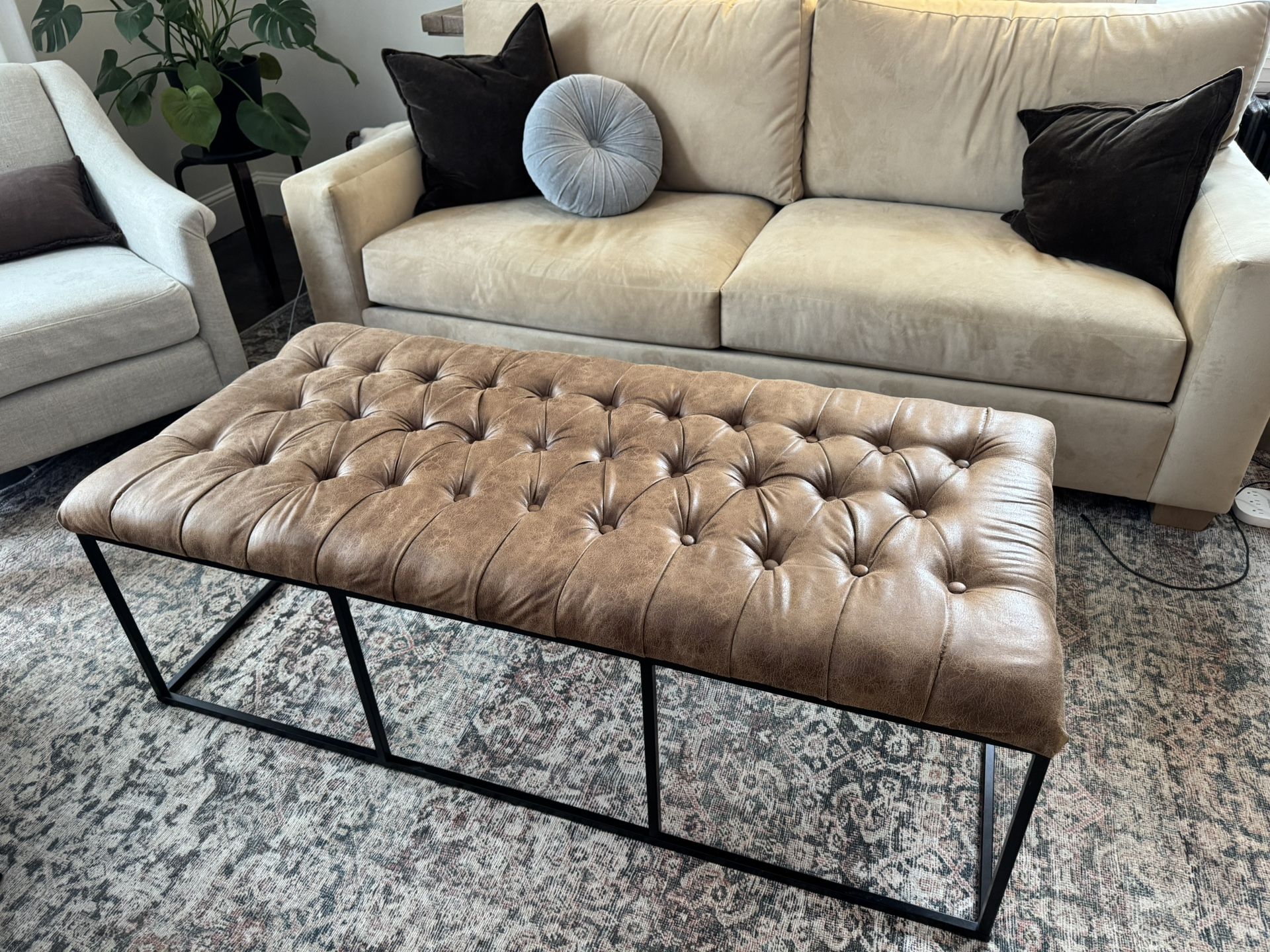Tufted Faux Leather Coffee Table, 56x27x18
