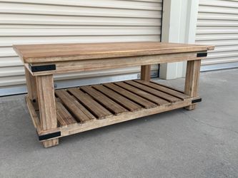 Rustic Wood Coffee Table with Lower Shelf