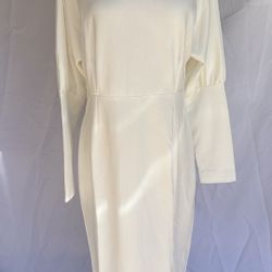 NWT FHQ Collection Size L Ivory dress long sleeve knee length