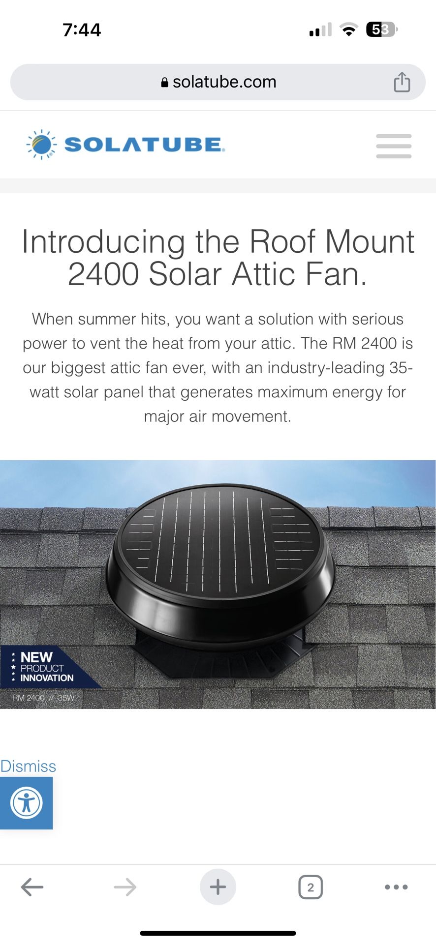 Solatube Attic Fan - Solar Powered