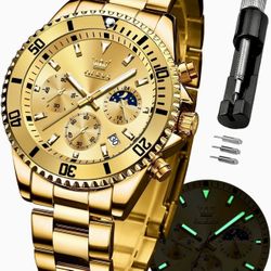 OLEVES Gold Blue Dial Men’s Watch – Brand New – Cash Only