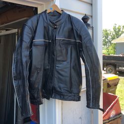 Mens Heavy Leather Jacket Like New Fits L Or XL