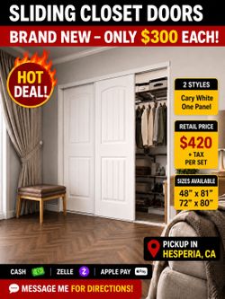 🚪 Brand New Sliding Closet Doors – Only $300 Each! 🚪 Hi everyone! We have beautiful Contractors Wardrobe sliding closet doors available in 2 styles