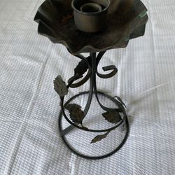 Vintage Rusty Metal Floral 14” Tall Candle Holder