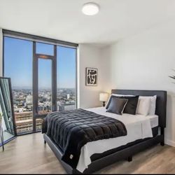 Black Leather Platform Bed- New!