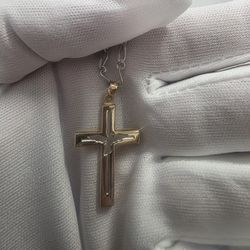 14K Solid White And Yellow Gold Cross Brand New High Polish Finish