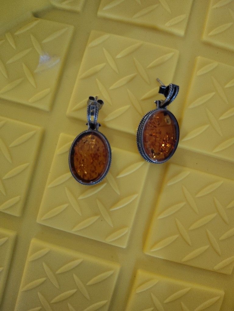 Authentic Amber On Silver Earings