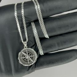 CUBAN NECKLACE 24”inch & PENDANT 925 STERLING SILVER