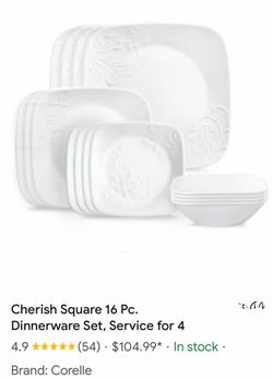 White Square Dinnerware Set with Embossed Detail