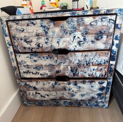 3-Drawer Wooden Dresser Distressed Blue White