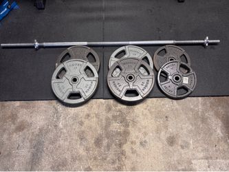 5ft Barbell, 120lbs in weight plates.