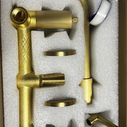 Wall Mounted Antique Brass 3 Hole Dual Handle Bathroom Faucet with 360 Swivel Spout Vanity Sink Mixer Tap A38 G $40