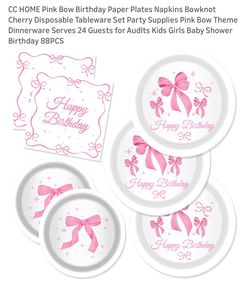 Pink Bow Birthday Plates