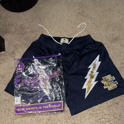 Eric Emanuel Navy & Gold Bolt Shorts 