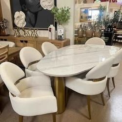 Hot Deal!!! 7 pc Contemporary White or Black/ Matte Gold Dining Table Set!