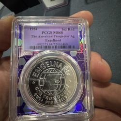 1984 PCGS MS68 1ozRND “the American Prospector Ah Engelhard”
