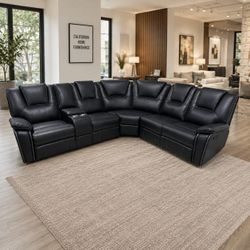 Black leather  power reclining sectional sofa