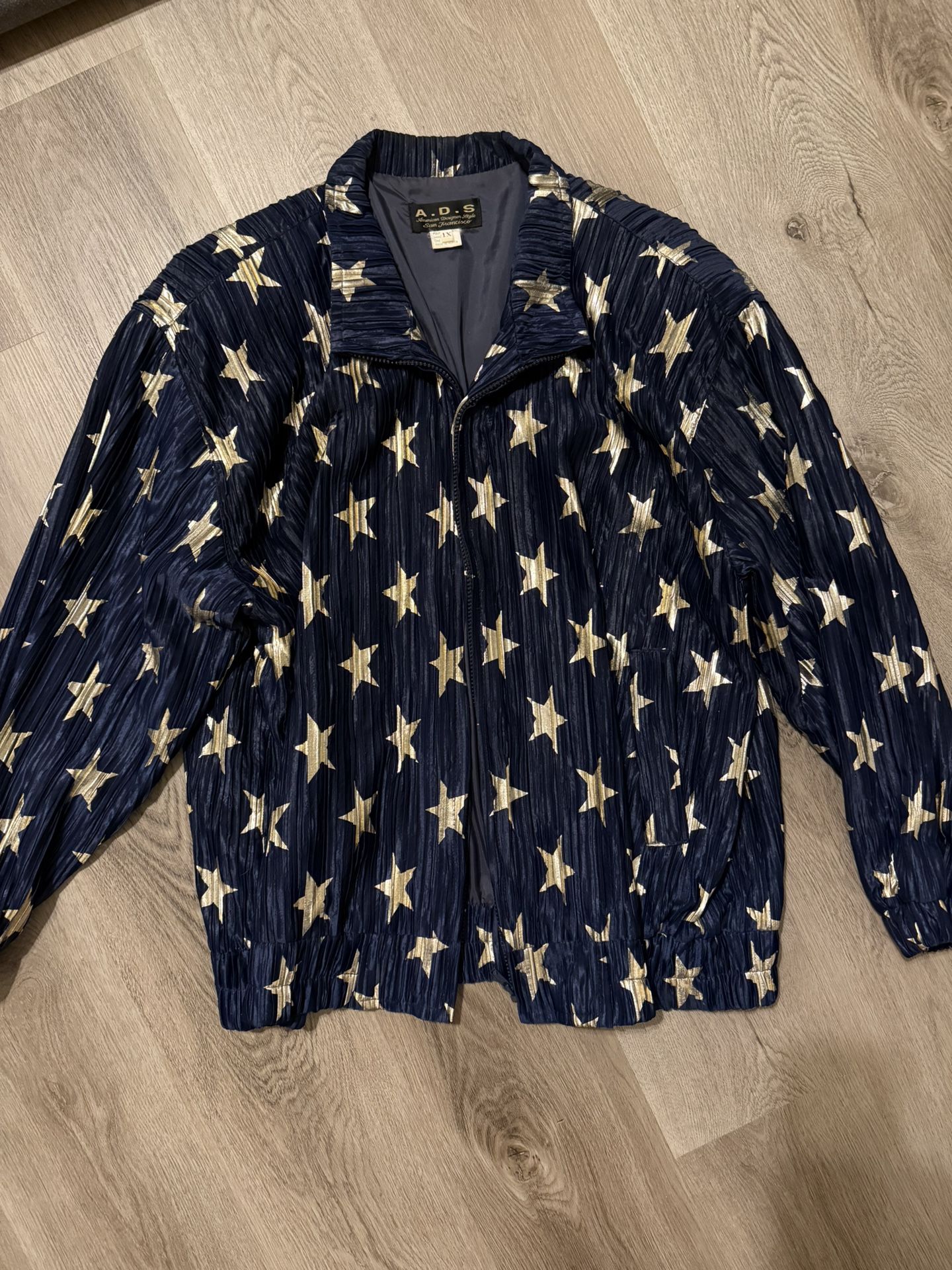 A.D.S American Designer Vintage Star Print Bomber Jacket size 1X Gold foil