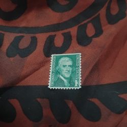 Rear Thomas Jefferson 1 Cent Stamp Unused Antique
