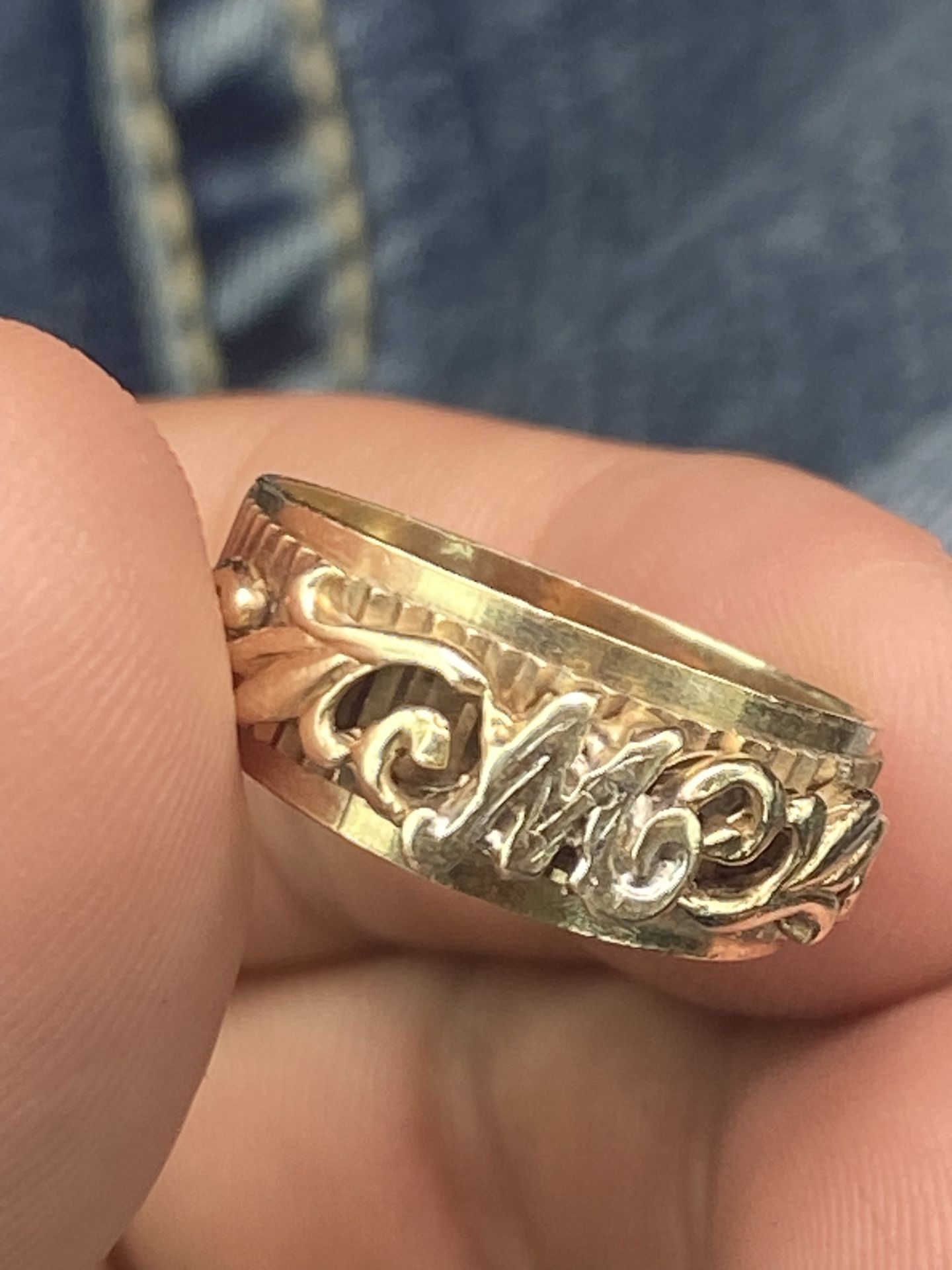 Gold Ring ,letter M ,14k.