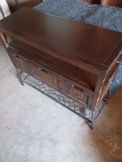 Dark Wood Console Table with Wicker Drawers