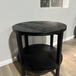 Crate & Barrel Clairemont Ebonized Wood Round End Table