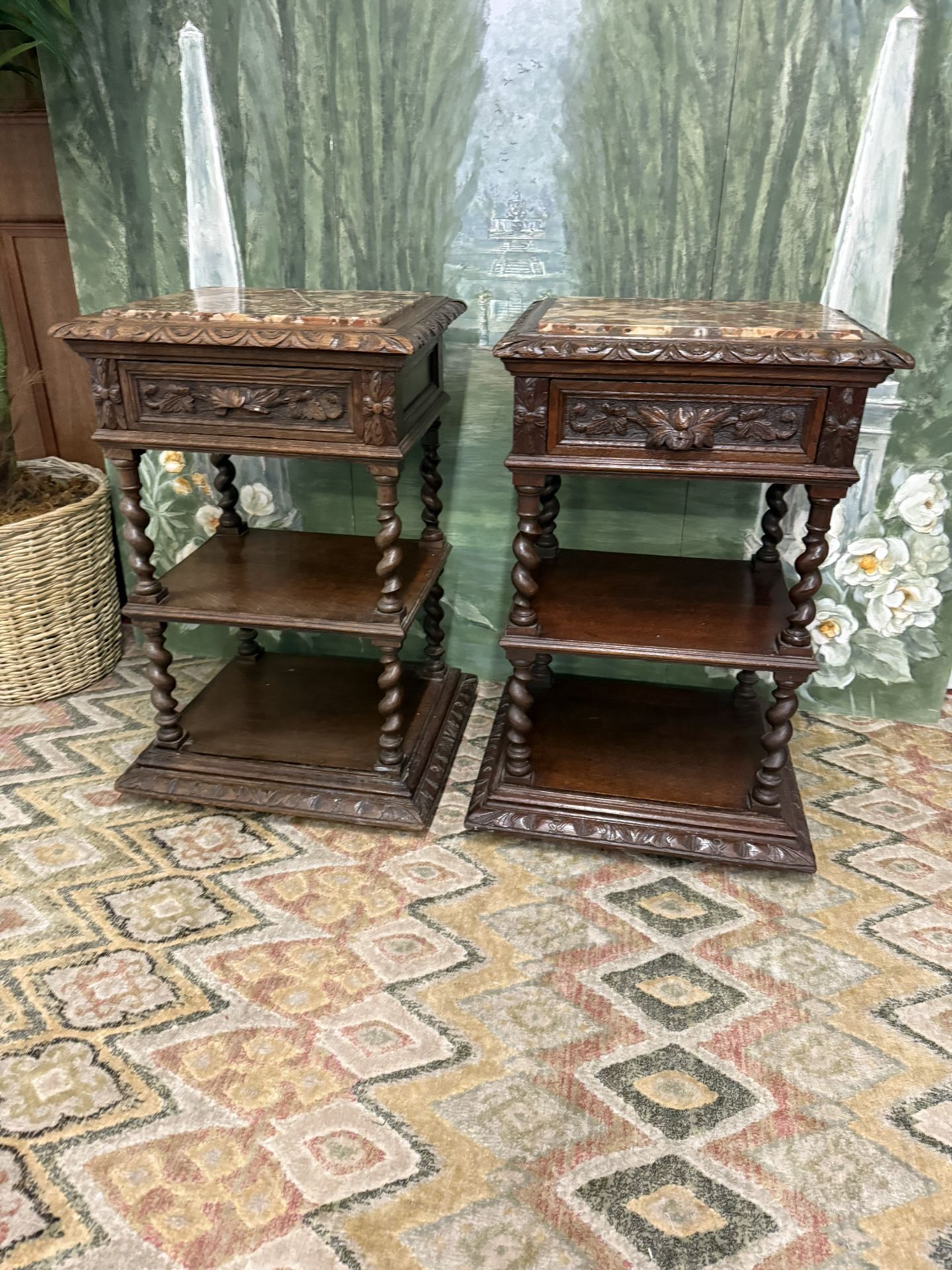 Antique Renaissance Side End Table Oak Barley Twist Renaissance
