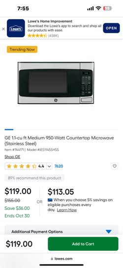 GE Microwave 950 Watts 
