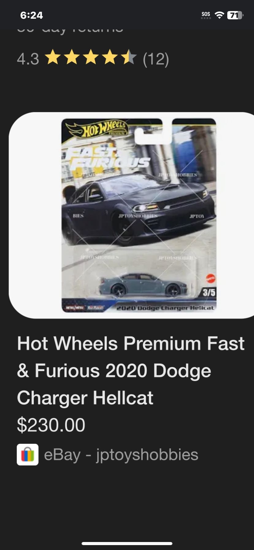 F&F Hotwheels Premium Hellcat Charger