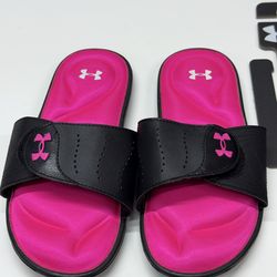 Under Armour Ignite IX SL Slides Womens Size 7 Black Pink Sandals New