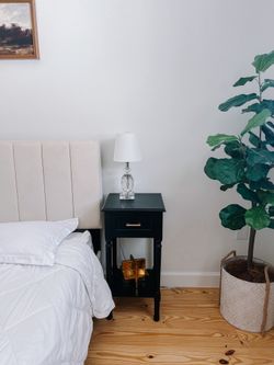 Set Of Two Black Nightstands With Built In Plug