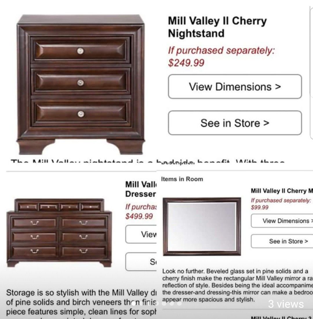 Rooms to Go Cherry Valley 2 Set Dresser Mirror Table Nightstand