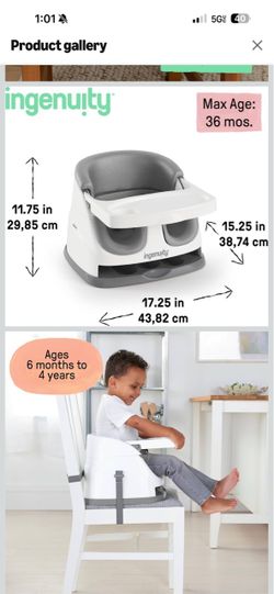 Ingenuity Baby Base 2-in-1 Booster Feeding and Floor Seat with Self-Storing Tray - Slate