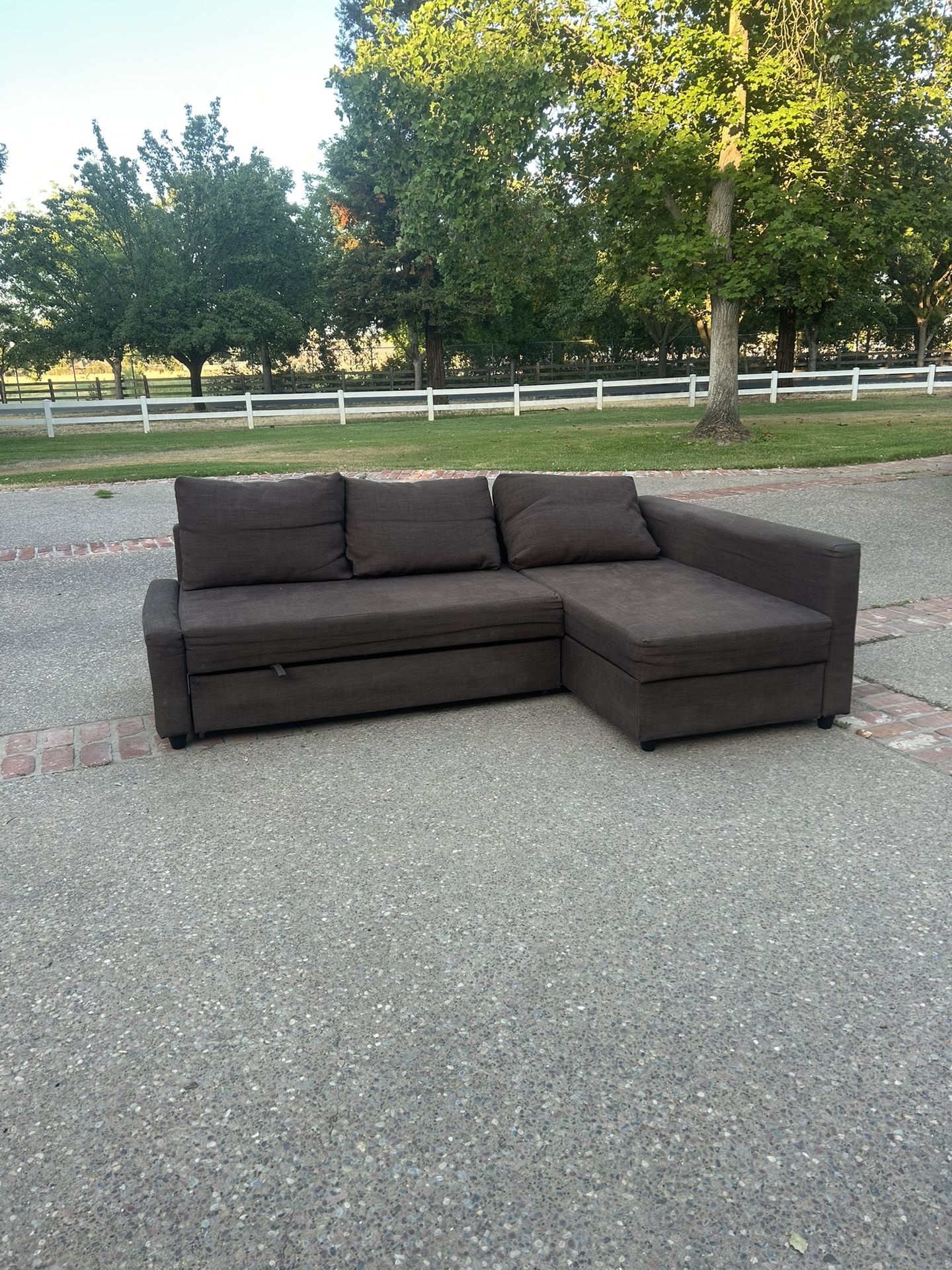 Dark Brown Sectional Couch with Pull-Out Bed & Storage (Delivery Available)