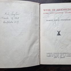 RARE 1928 Inscribed "Weir of Hermiston" Robert Louis Stevenson Book