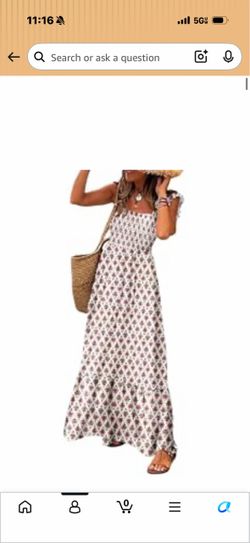 Maxi Dress for Women Summer Boho Spaghetti Strap Square Neck Ruffle Beach Sun Dress size medium