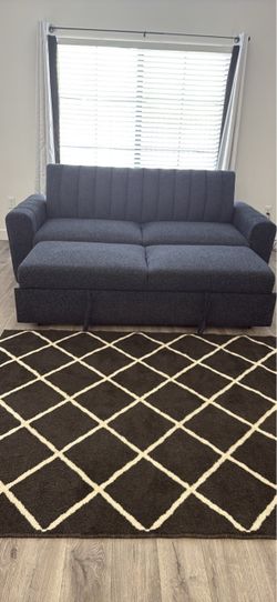 Blue  Fabric Sleeper Sofa with Pull-Out Bed