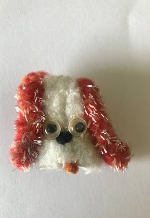 Vintage 1960's Japan Chenille Google Eyes Puppy Dog Pipe-Cleaner Pin