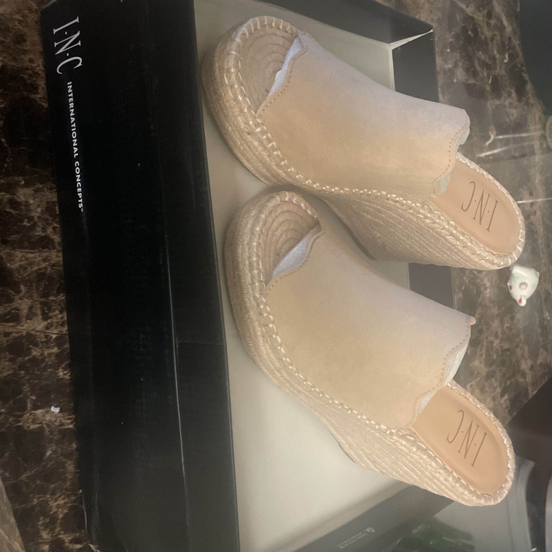 INC Womens Camile Faux Suede Slip On Wedge Sandals