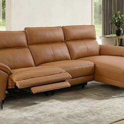 Brand New Brown Top Grain Leather Power Reclining Sectional Sofa 