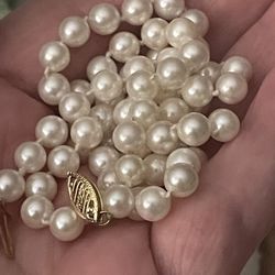 14k Gold Pearl Necklace, Bracelet And Seashell Earrings 