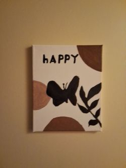 Handmade painting with words happy
