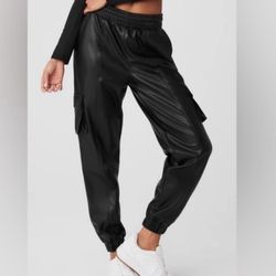 ALO Yoga Black Faux Leather Cargo Pants
