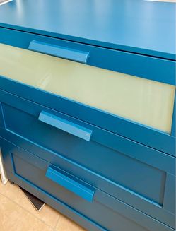 Blue Dresser with Glass Panel Drawer