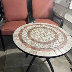 Round Mosaic Table & 2 Chairs With Cushions
